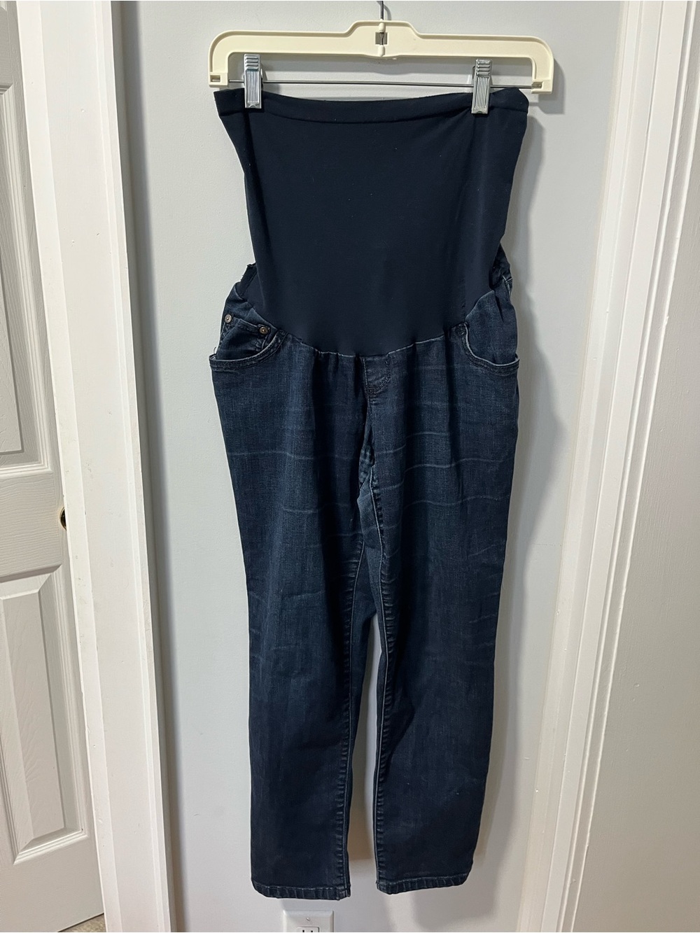 Women's Dark Blue Maternity Jeans with Stretch Panel size large